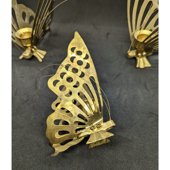 Brass Butterfly Candleholder - Etsy Boho Brass Butterfly Taper Candle Holders - Pierced Metal Design MCM Cottagecore